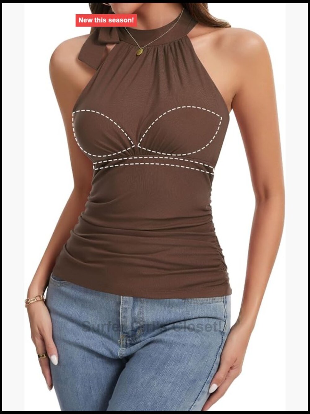 Built-in Bra Halter Tank Top Sleeveless Pleated Summer Cami